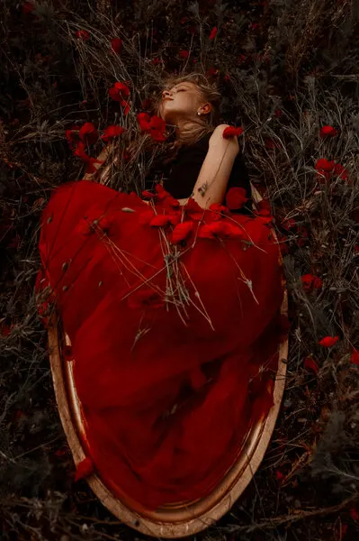 Woman In Red Poppies, wall art by Barbora Biňovcová
