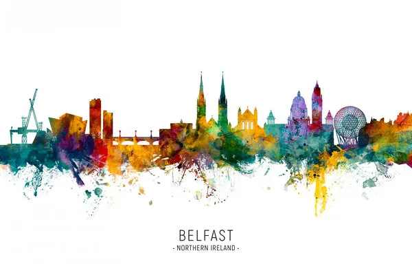 Colorful Belfast Skyline, wall art by Michael Tompsett