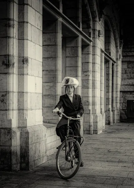 Mysterious Cyclist in Arcade, wall art by Rudy Mareel