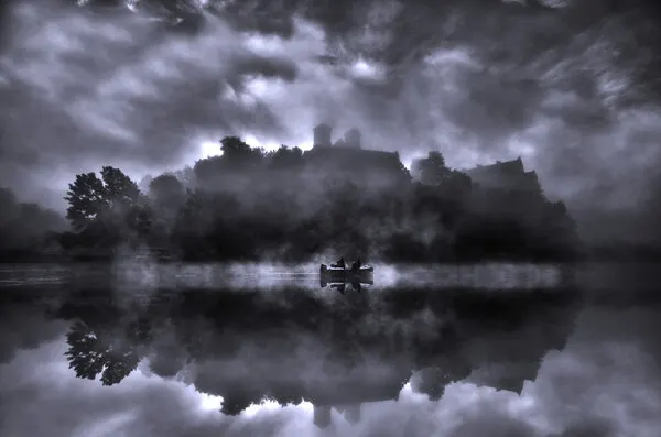 Misty Lake Castle Reflection, wall art by paralaxa