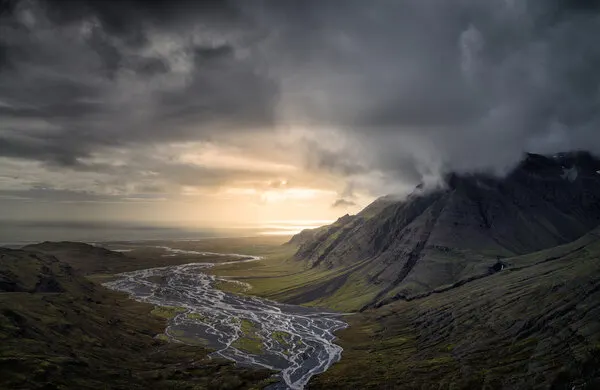 Sunlit Braided River Valley, wall art by Ronny Olsson