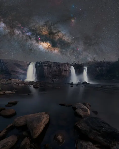 Milky Way Waterfall Night, wall art by Vikas Chander