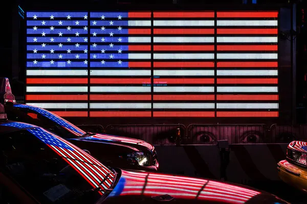 American Flag Night Reflections, wall art by Hervé Loire