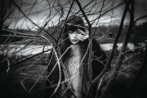 Melancholy Woman Among Branches, wall art by Takeborn Nikukyu