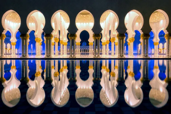 Illuminated Mosque Reflection, wall art by Judith Kuhn