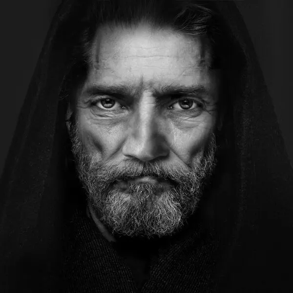 Hooded Man's Gaze, wall art by Moein Hasheminasab