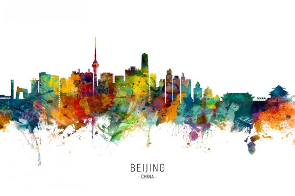 Beijing Watercolor Skyline, wall art by Michael Tompsett