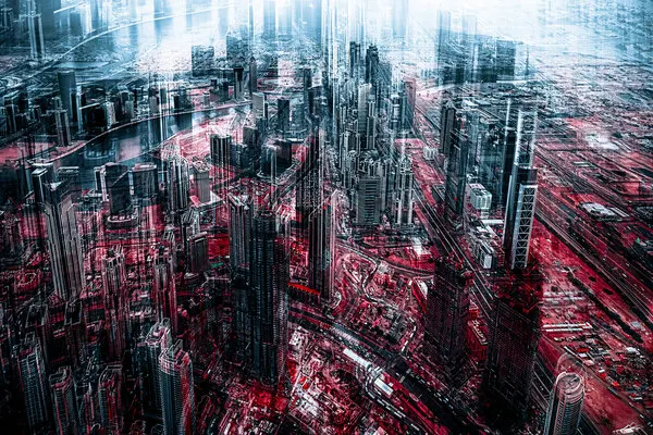 Cyberpunk City Glow, wall art by Klaus Tesching