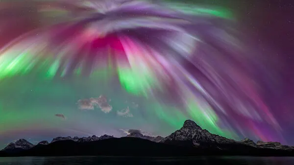 Vibrant Northern Lights Mountains, wall art by Jenny L. Zhang