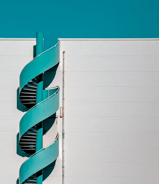 Teal Spiral Staircase, wall art by Jörg  Vollrath