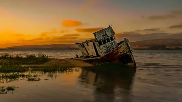 Old Shipwreck Sunset, wall art by Annie Zhang