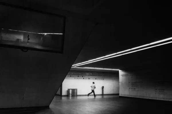 Solitary Subway Runner, wall art by Laura Mexia