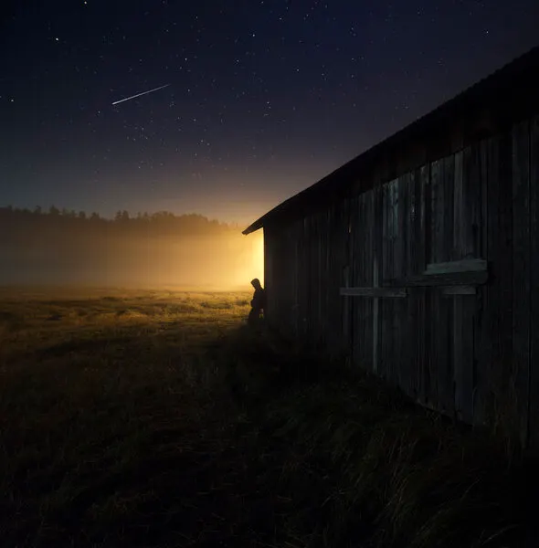 Shooting Star Barn Glow, wall art by Mika Suutari