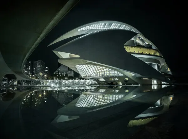 Modern Night Architecture Reflection, wall art by David Guo