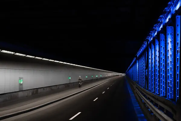 Blue Lit Modern Tunnel, wall art by Andy Dauer