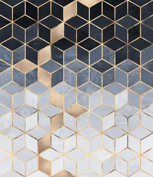 Abstract Gold Cubes, wall art by Elisabeth Fredriksson
