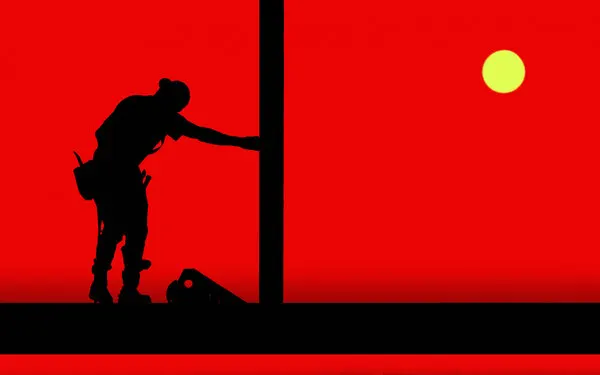Worker Under Red Sun, wall art by Patrick Compagnucci