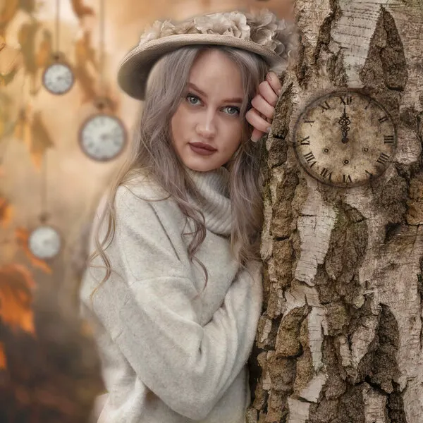 Autumn Girl and Clocks, wall art by Ewa Całkosińska-Kajzer