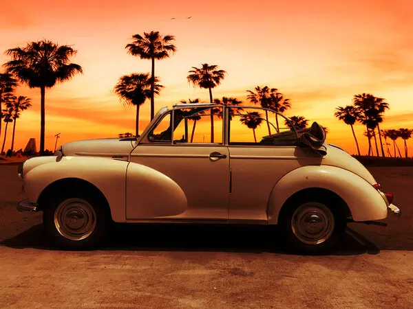 Vintage Car Sunset Palms, wall art by LARRY BUTTERWORTH