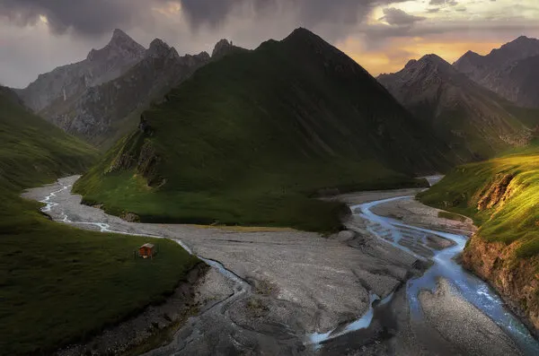 Mountain Valley River Sunset, wall art by UU