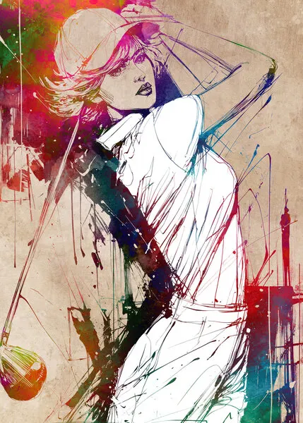Vibrant Golfing Woman, wall art by Justyna Jaszke
