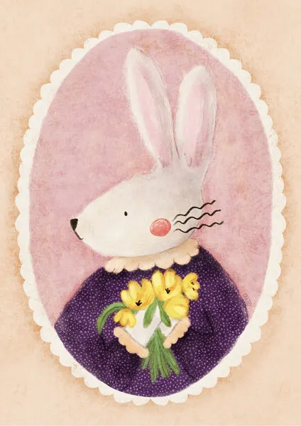 Charming Bunny With Tulips, wall art by Dirkie Nell