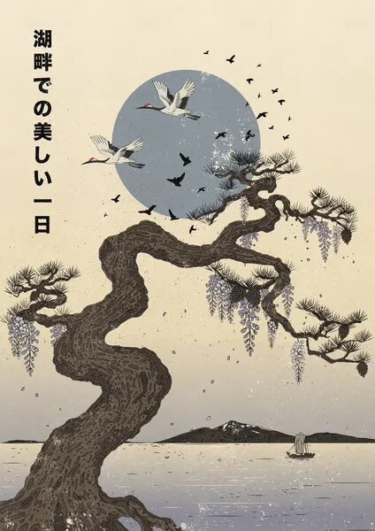 Wisteria Cranes Lake, wall art by Nicholas