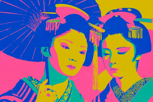 Vibrant Japanese Geishas, wall art by Treechild