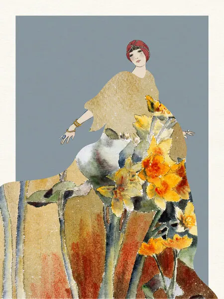 Golden Floral Woman, wall art by Wild Violets