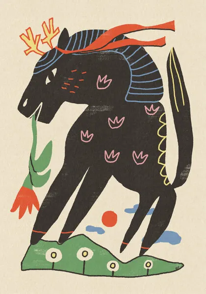 Mythical Horse with Flower, wall art by Raipa Studio