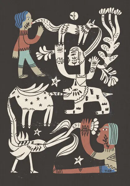 Tribal Spirit Animals, wall art by Raipa Studio