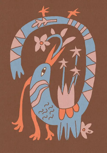 Whimsical Folk Bird, wall art by Raipa Studio