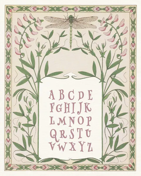 Dragonfly Floral Alphabet, wall art by Wild Violets