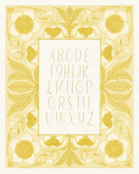 Golden Floral Alphabet, wall art by Wild Violets