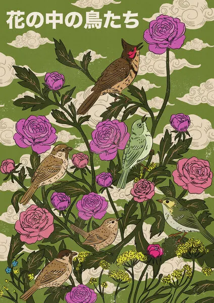 Garden Birds And Roses, wall art by Nicholas