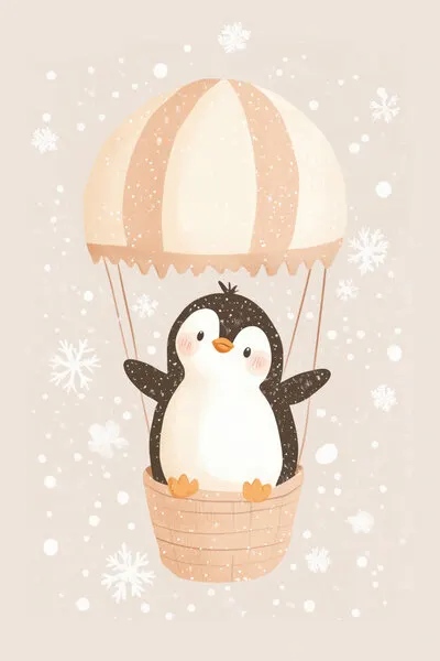 Whimsical Penguin Flight, wall art by Mathieu