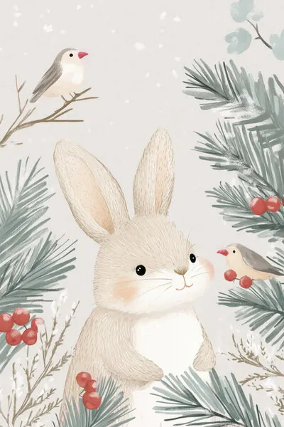 Winter Woodland Bunny, wall art by Mathieu