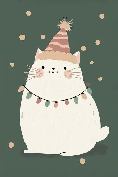 Festive Cat With Lights, wall art by Mathieu
