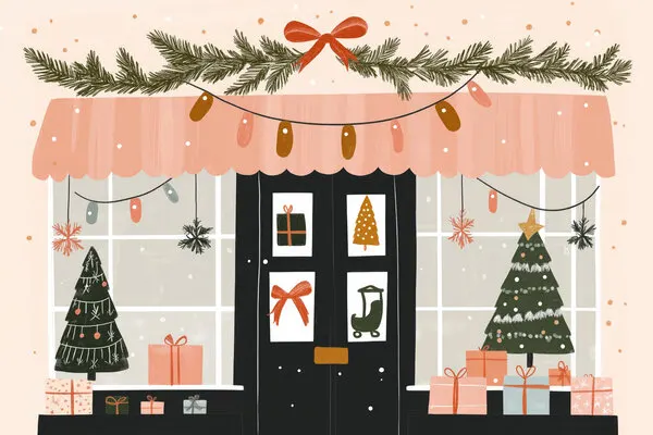 Festive Christmas Storefront, wall art by Mathieu