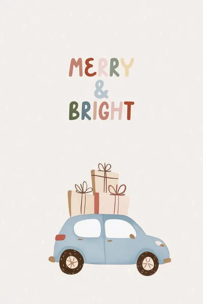 Merry Bright Christmas Car, wall art by Mathieu