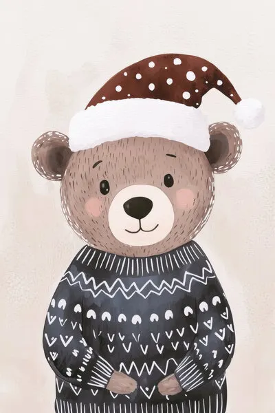 Cozy Christmas Bear, wall art by Mathieu