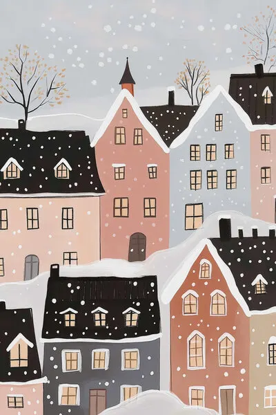 Cozy Winter Village, wall art by Mathieu